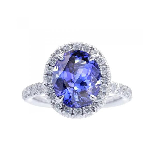 Tanzanite ovale de bijoux en or de 7.75 ct avec bague en diamant halo - HarryChadEnt.FR