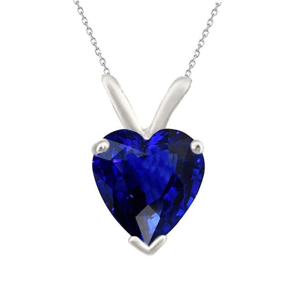 V Prong Solitaire Pendentif Coeur Collier Saphir Sri Lankais 3.50 quilates