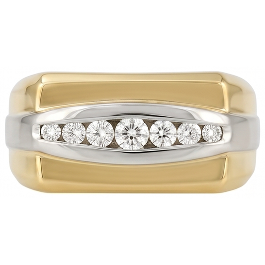 0.80 Ct Réel Diamant Naturels Extraits des Mines ( et non cultivés en laboratoire ) Bicolore 14K Bague Homme Bijoux Nouveau