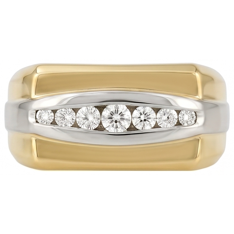 0.80 Ct Réel Diamant Naturels Extraits des Mines ( et non cultivés en laboratoire ) Bicolore 14K Bague Homme Bijoux Nouveau