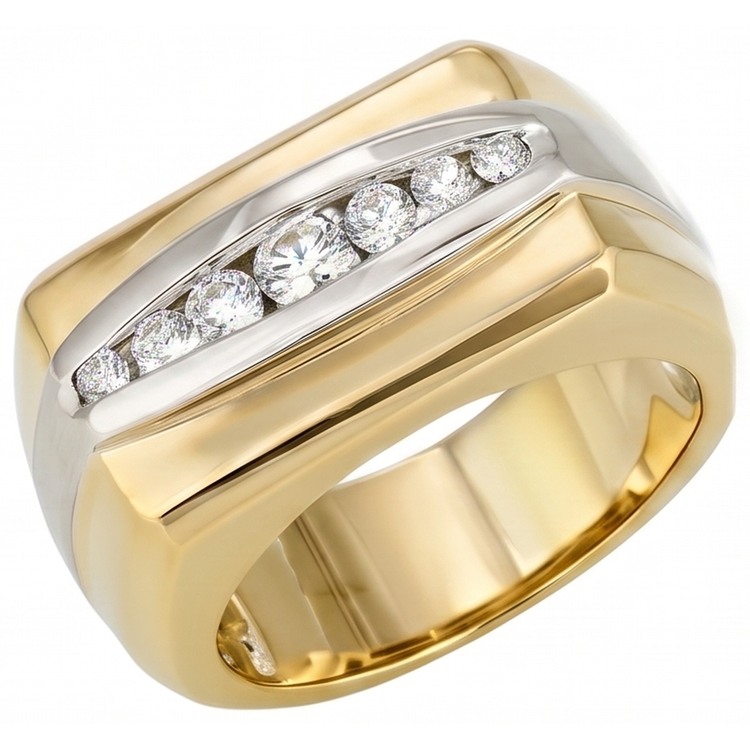 0.80 Ct Réel Diamant Naturels Extraits des Mines ( et non cultivés en laboratoire ) Bicolore 14K Bague Homme Bijoux Nouveau