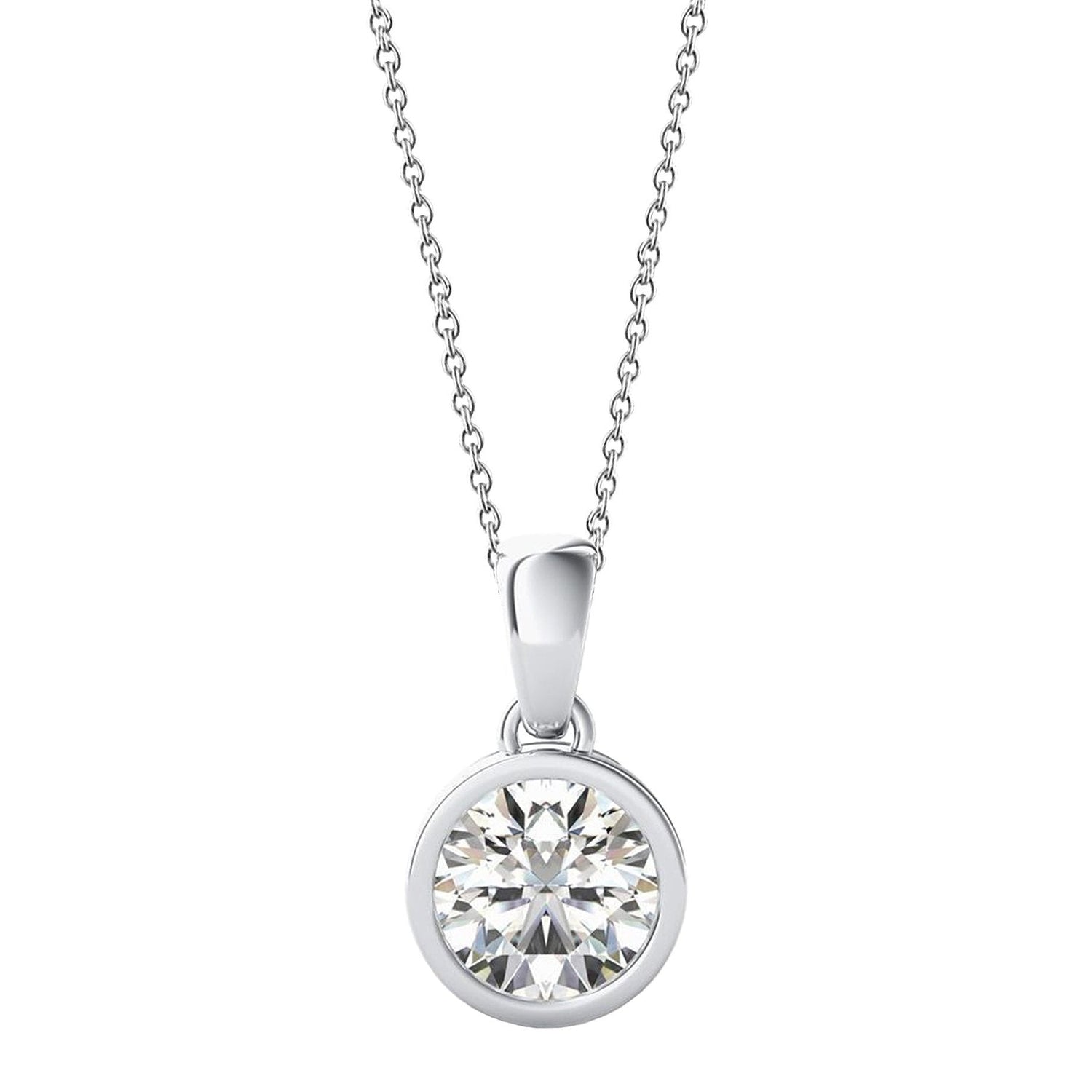 0.75 Carats Lunette Set Rond Brillant Véritable Diamant Pendentif Femmes Bijoux