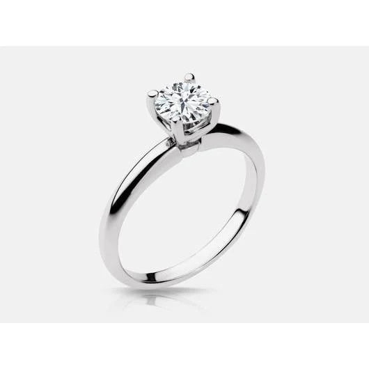 0.75 Carats Solitaire Rond Réel Diamant Bague Or Blanc 14K