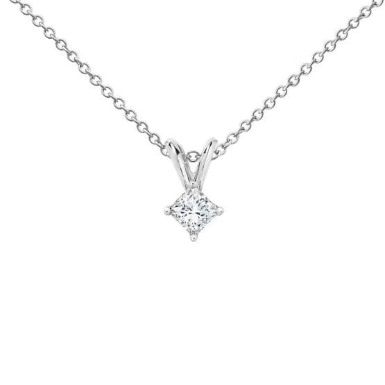 0.75 Carats Véritable Diamant Taille Princesse Pendentif Femme Or Blanc 14K