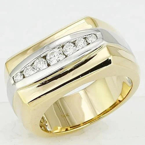 0.80 Ct Réel Diamant Bicolore 14K Bague Homme Bijoux Nouveau