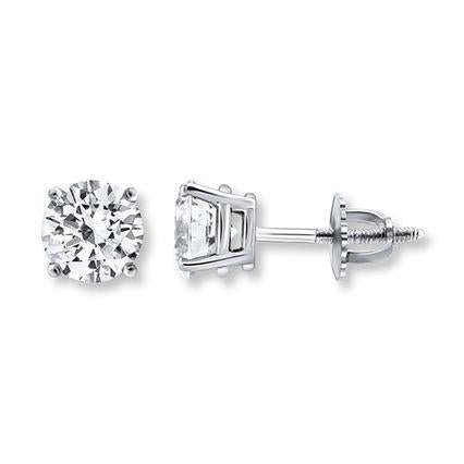 0.90 ct. Boucles d'oreilles diamant solitaire ronde en or blanc 14 carats sertie de griffes - HarryChadEnt.FR