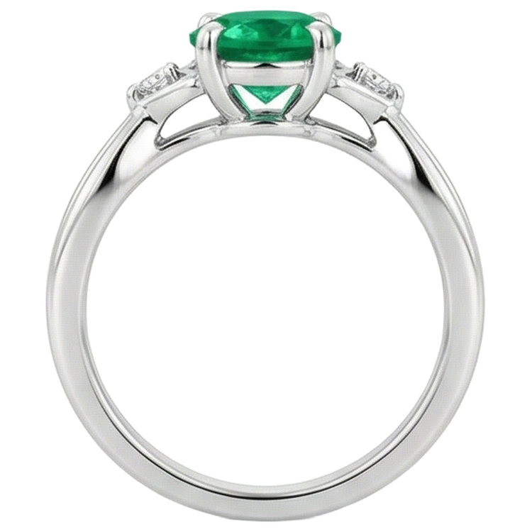 1.50 Carats Bague Émeraude Verte Tige Torsadée Or Blanc 14K