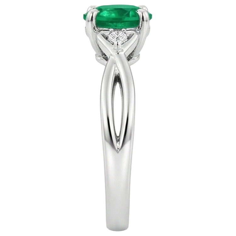 1.50 Carats Bague Émeraude Verte Tige Torsadée Or Blanc 14K