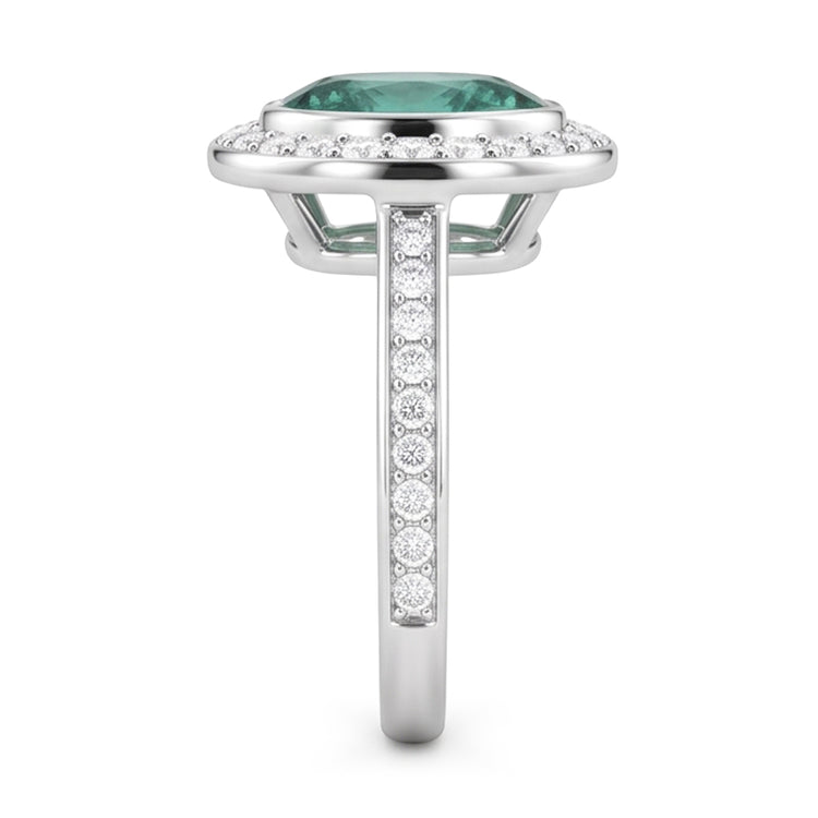 1.50 Carats Bague Saphir Vert Ovale Et Diamant Naturels Extraits des Mines ( et non cultivés en laboratoire ) Or Blanc 14K