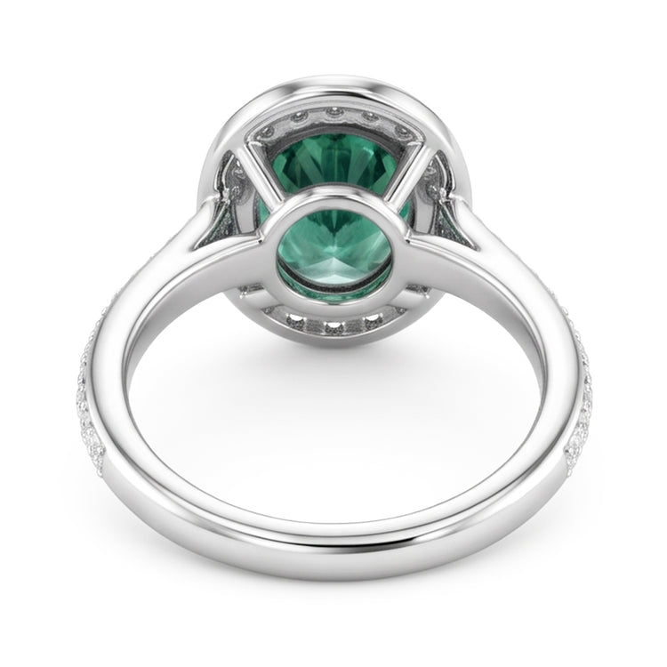 1.50 Carats Bague Saphir Vert Ovale Et Diamant Naturels Extraits des Mines ( et non cultivés en laboratoire ) Or Blanc 14K