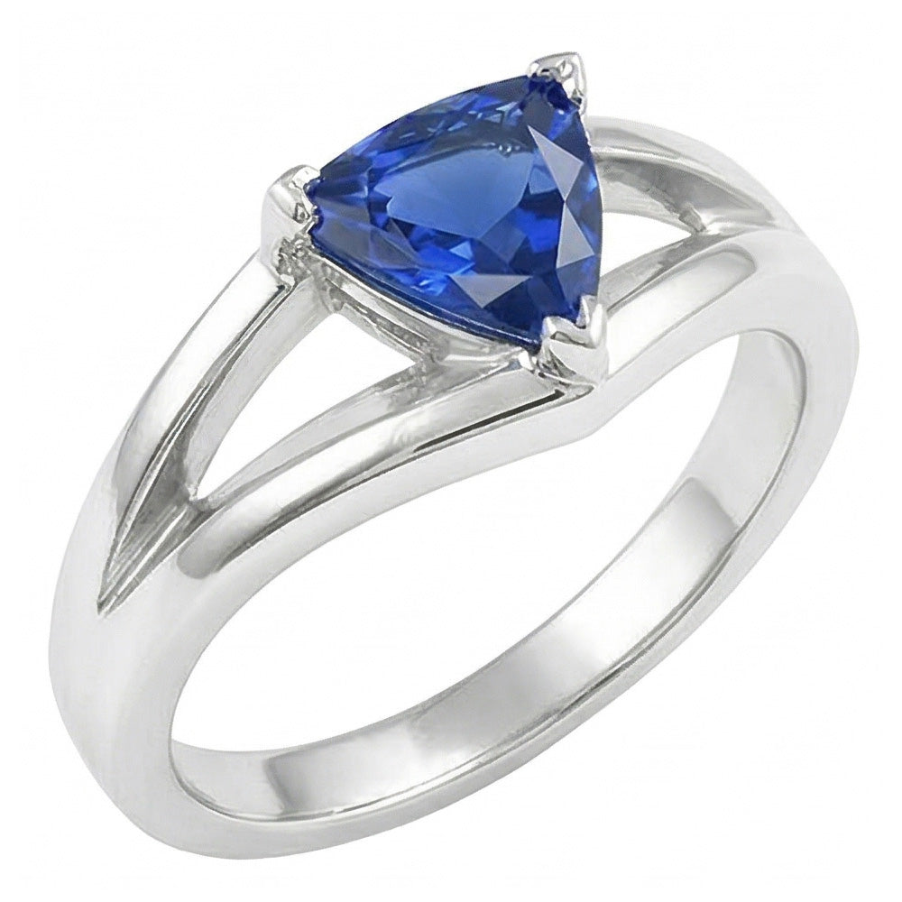 1.50 Carats Bague Solitaire Trillion Ceylan Saphir Split Tige