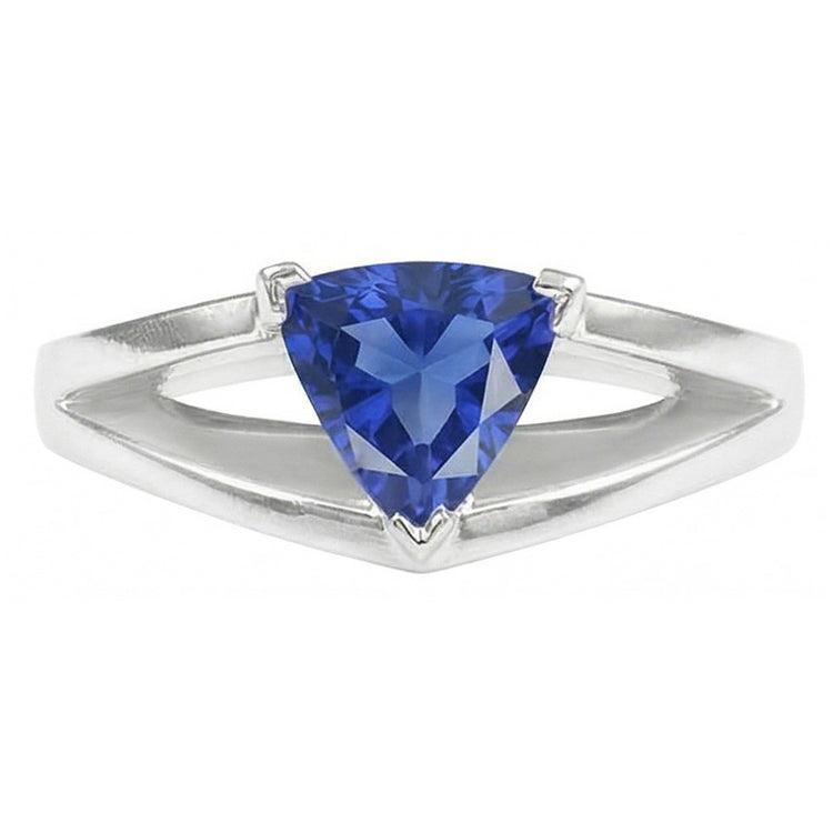 1.50 Carats Bague Solitaire Trillion Ceylan Saphir Split Tige