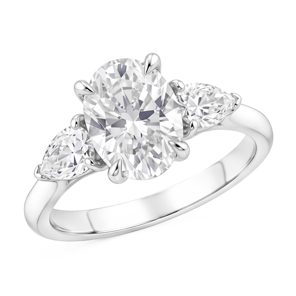 1.61 Ct. Bague Femme Naturel Diamant Naturels Extraits des Mines ( et non cultivés en laboratoire ) Ovale Centre 3 Pierres Bijoux Or Blanc Nouveau
