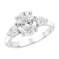 1.61 Ct. Bague Femme Naturel Diamant Naturels Extraits des Mines ( et non cultivés en laboratoire ) Ovale Centre 3 Pierres Bijoux Or Blanc Nouveau