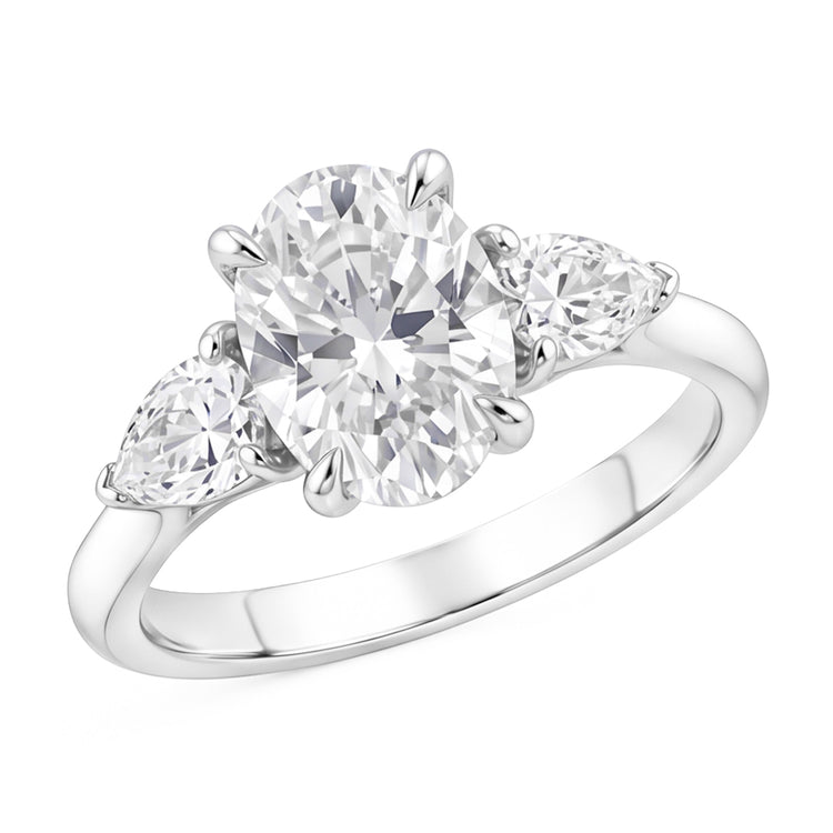 1.61 Ct. Bague Femme Naturel Diamant Naturels Extraits des Mines ( et non cultivés en laboratoire ) Ovale Centre 3 Pierres Bijoux Or Blanc Nouveau