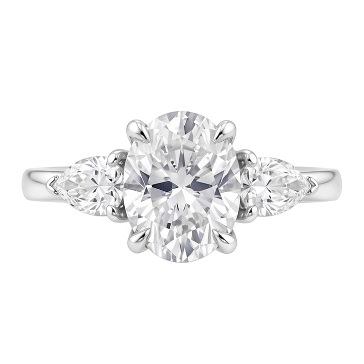 1.61 Ct. Bague Femme Naturel Diamant Naturels Extraits des Mines ( et non cultivés en laboratoire ) Ovale Centre 3 Pierres Bijoux Or Blanc Nouveau