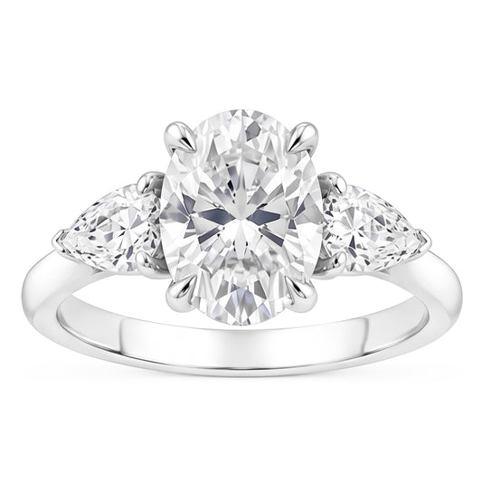 1.61 Ct. Bague Femme Naturel Diamant Naturels Extraits des Mines ( et non cultivés en laboratoire ) Ovale Centre 3 Pierres Bijoux Or Blanc Nouveau