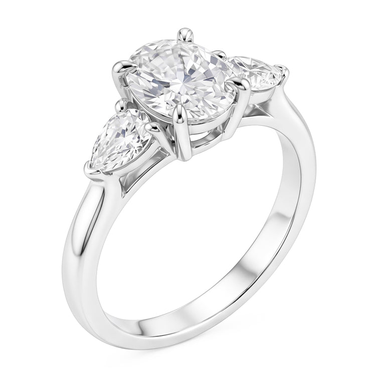 1.61 Ct. Bague Femme Naturel Diamant Naturels Extraits des Mines ( et non cultivés en laboratoire ) Ovale Centre 3 Pierres Bijoux Or Blanc Nouveau