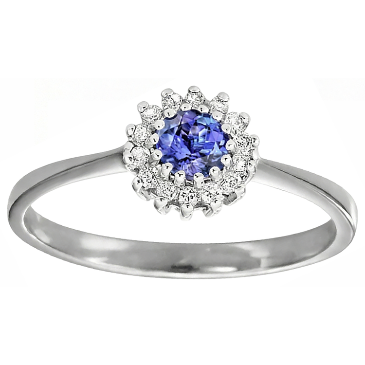 1.65 Ct Tanzanite Et Diamant Naturels Extraits des Mines ( et non cultivés en laboratoire ) Fleur Style Bague De Mariage Or Blanc 14K