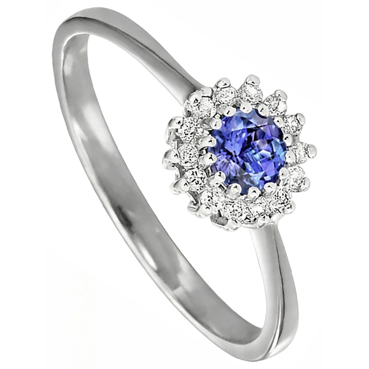 1.65 Ct Tanzanite Et Diamant Naturels Extraits des Mines ( et non cultivés en laboratoire ) Fleur Style Bague De Mariage Or Blanc 14K
