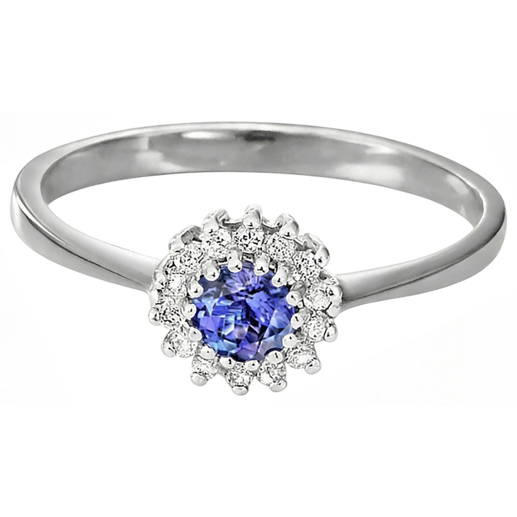 1.65 Ct Tanzanite Et Diamant Naturels Extraits des Mines ( et non cultivés en laboratoire ) Fleur Style Bague De Mariage Or Blanc 14K