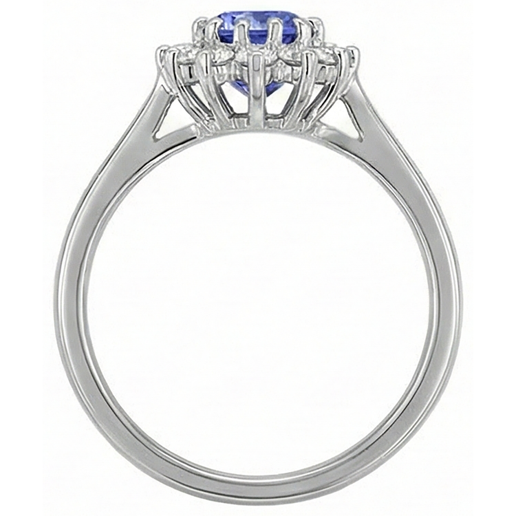 1.65 Ct Tanzanite Et Diamant Naturels Extraits des Mines ( et non cultivés en laboratoire ) Fleur Style Bague De Mariage Or Blanc 14K