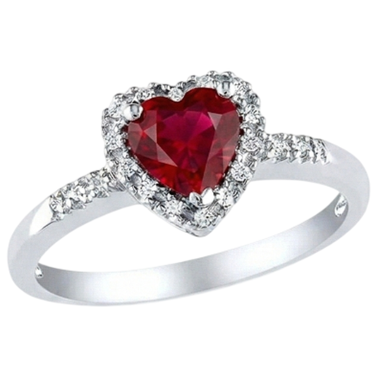 1.65 rubis rouge taillé en cœur avec bague halo de diamants en or blanc 14k