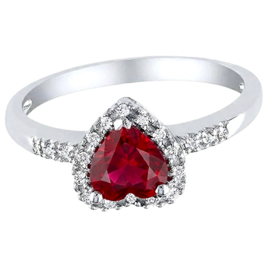 1.65 rubis rouge taillé en cœur avec bague halo de diamants en or blanc 14k
