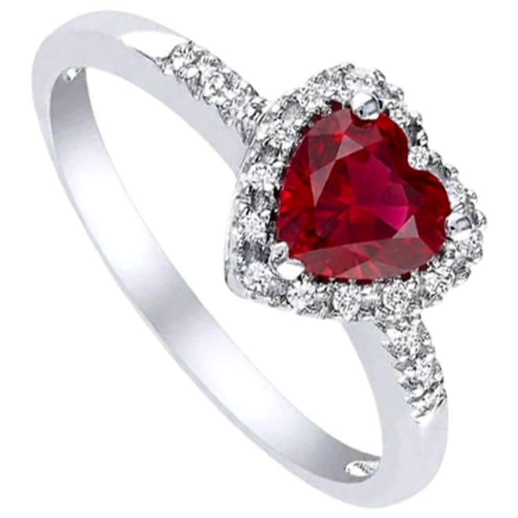 1.65 rubis rouge taillé en cœur avec bague halo de diamants en or blanc 14k