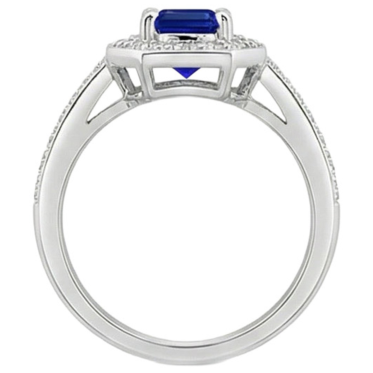 1.70 carats bague diamant saphir de Ceylan taille émeraude or blanc 14k