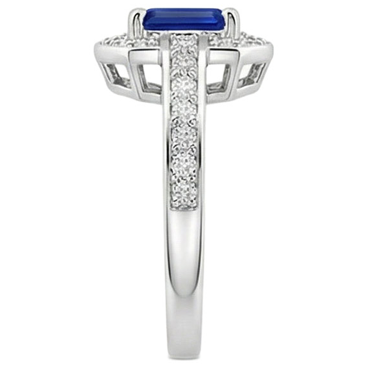 1.70 carats bague diamant saphir de Ceylan taille émeraude or blanc 14k