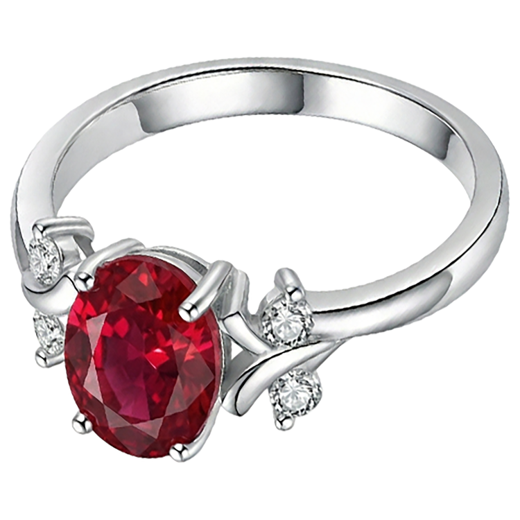 naturel oval rubis 1.70carats bague angle de côté