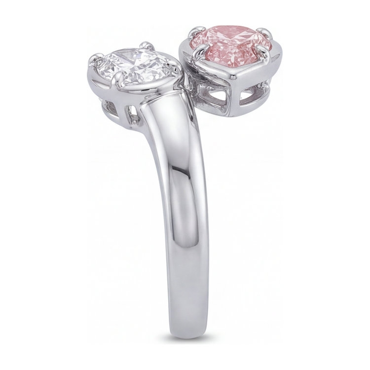 Bague croisée avec diamant rose ovale de laboratoire de 1,75 carat en Or Blanc 14 carats