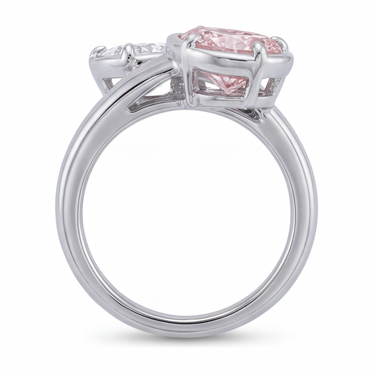 Bague croisée avec diamant rose ovale de laboratoire de 1,75 carat en Or Blanc 14 carats