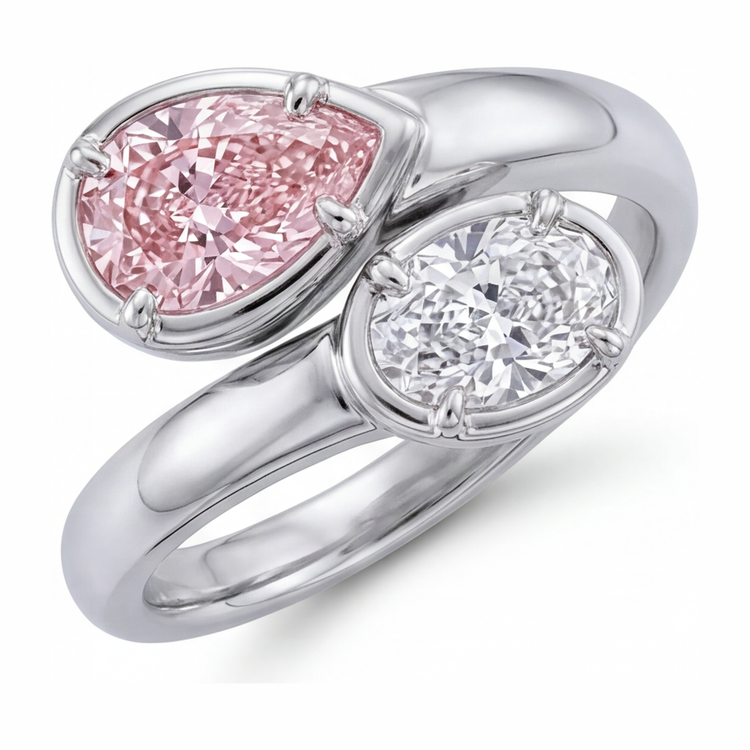 Bague croisée en or blanc 14 carats avec diamant rose ovale de laboratoire de 1,75 carat