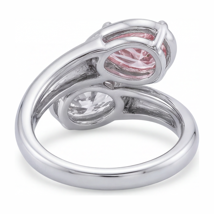 Bague croisée avec diamant rose ovale de laboratoire de 1,75 carat en Or Blanc 14 carats