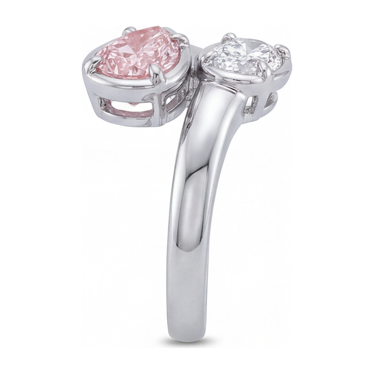 Bague croisée avec diamant rose ovale de laboratoire de 1,75 carat en Or Blanc 14 carats