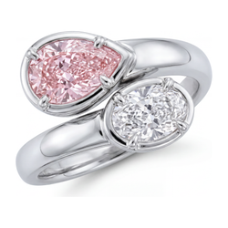 Bague croisée avec diamant rose ovale de laboratoire de 1,75 carat en Or Blanc 14 carats