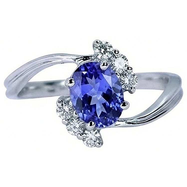 1.75 carat ovale tanzanite et diamants ronds bague bijoux en pierres précieuses