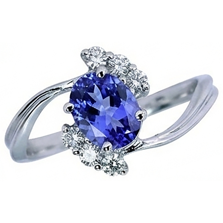 1.75 carat ovale tanzanite et diamants ronds bague bijoux en pierres précieuses