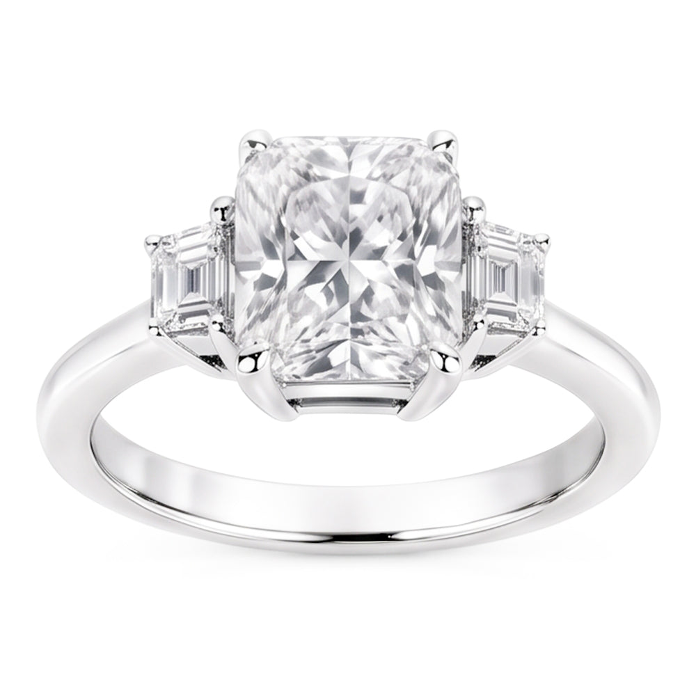 1.91 Carat Bague Naturel Diamant Naturels Extraits des Mines ( et non cultivés en laboratoire ) Coussin Trois 3 Pierres Or Nouveau