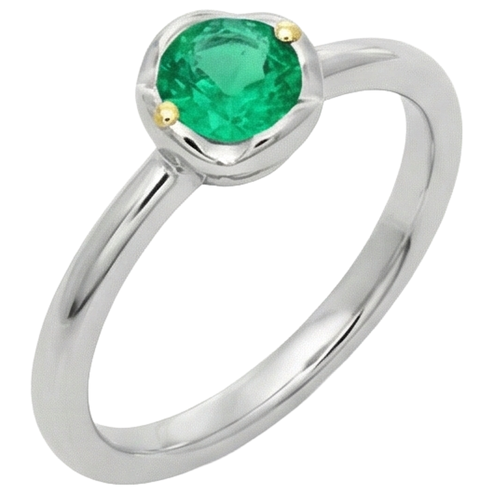 Taille Ronde Émeraude bague en Or 14K Bicolore – vue de côté