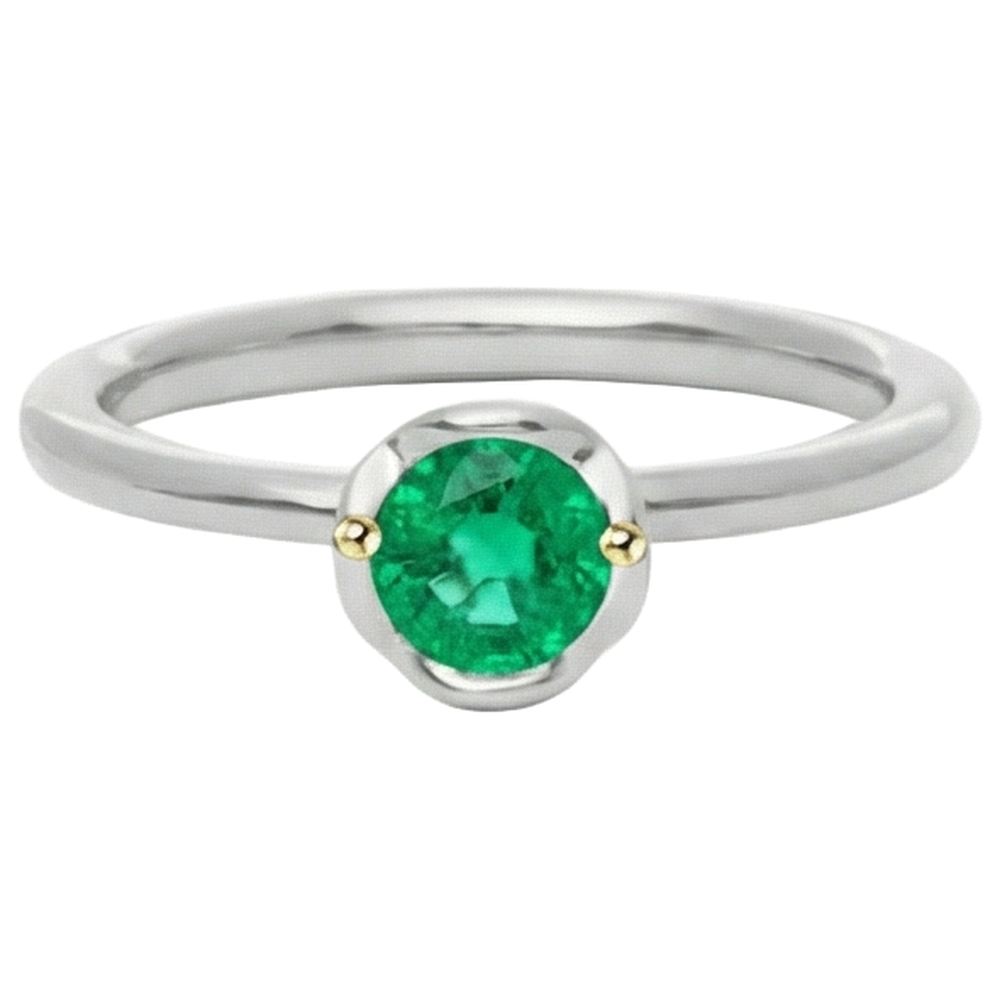 Bague avec Gemme Or 14K Bicolore avec Émeraude – vue d'angle