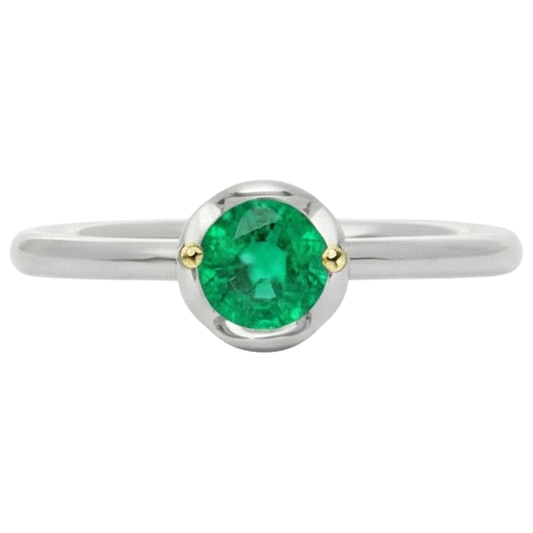 Émeraude Bague avec Gemme 1 carats Or 14K Bicolore – vue de face