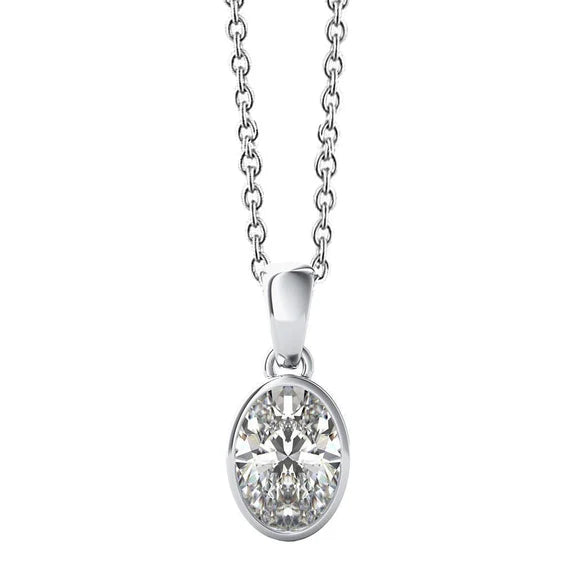 1 Carat Ovale Coupe Solitaire Réel Diamant Pendentif Dames Bijoux