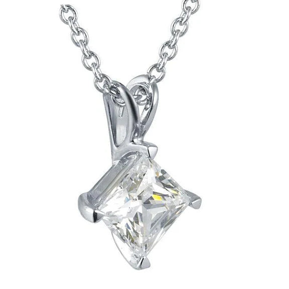 1 Carat Princesse Taille Solitaire Naturel Diamant Pendentif Solide Or Blanc 14K Bijoux