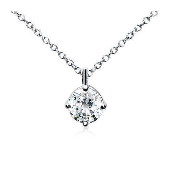 1 Carat Prong Solitaire Réel Diamant Rond Collier Pendentif Or Blanc 14K