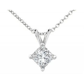 1 Carat Serti de Griffes Princesse Diamant Collier Pendentif 