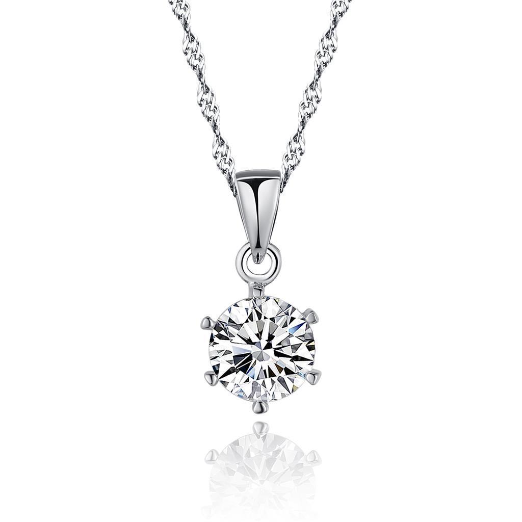 1 Carat Solitaire Véritable Diamant Rond Collier Pendentif Or Blanc 14K