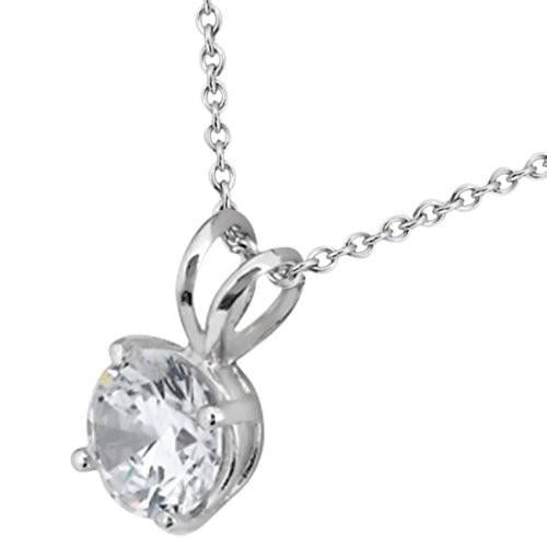 1 Carat Solitaire Véritable Diamant Taille Ronde Pendentif Or Blanc 14K Sertie De Griffes